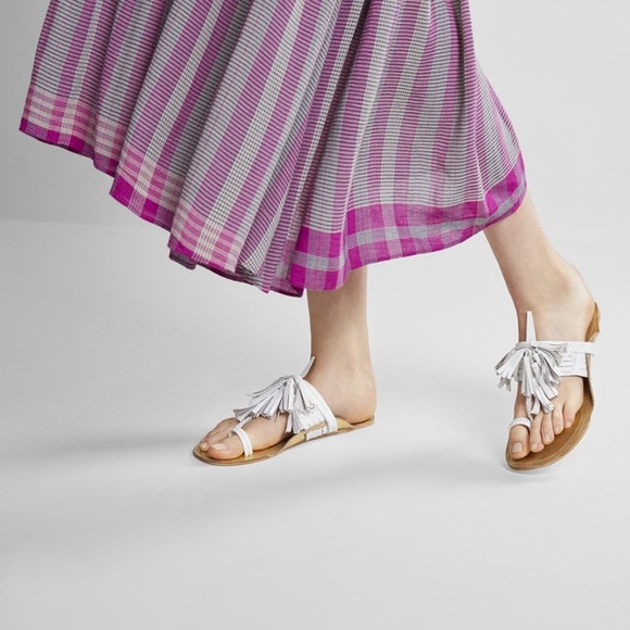 FIGUE Leather Slide Sandals White/Gold Size 6 - Picture 3 of 9